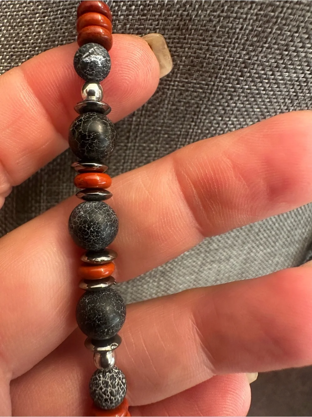 Textured Gray and Brown Bead Unisex Necklace